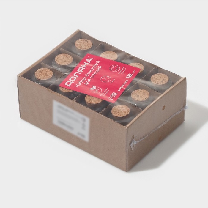 Набор баночек стеклянных для специй с пробковой крышкой Доляна &laquo;Парфе&raquo;, 40 мл, 4&times;6,6 см, 12 шт