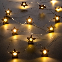 Гирлянда &laquo;Нить&raquo; 2 м роса с насадками &laquo;Звёздочка&raquo;, IP20, серебристая нить, 20 LED, батарейки ААх2 (нет в комплекте), свечение тёплое белое