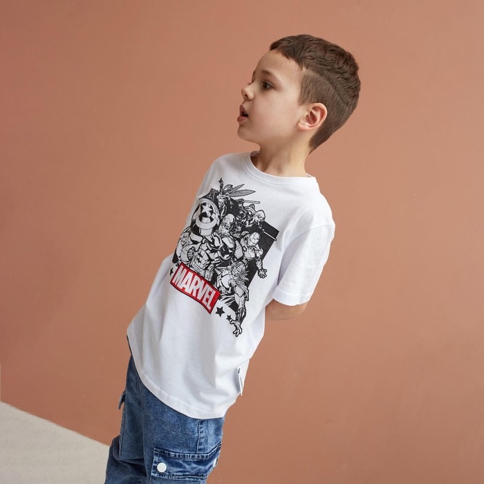 Футболка детская Мстители, рост 122-128, белый