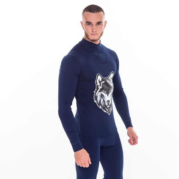 Термобельё мужское НАЧЁС (фуфайка, кальсоны) принт волк, цвет тёмно-синий, размер 56