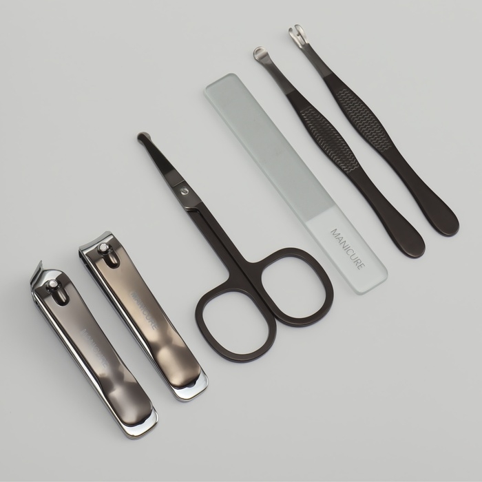 Набор маникюрный, 6 предметов, в футляре, цвет оранжевый/чёрный Набор маникюрный, 6 предметов, в футляре, цвет оранжевый/чёрный