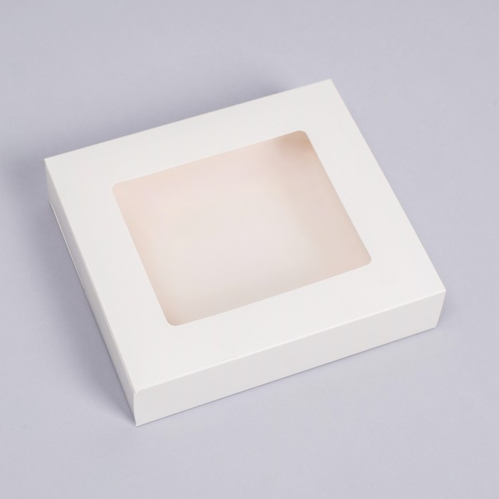 Коробка подарочная складная, упаковка, пенал, с окном, белая, 18 х 16 х 4 см