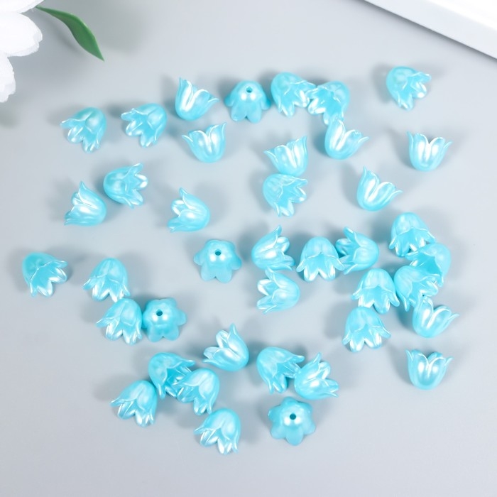 Бусины для творчества пластик "Цветок ландыша жемчужный" набор 40 шт голубой 1х0,9х0,9 см