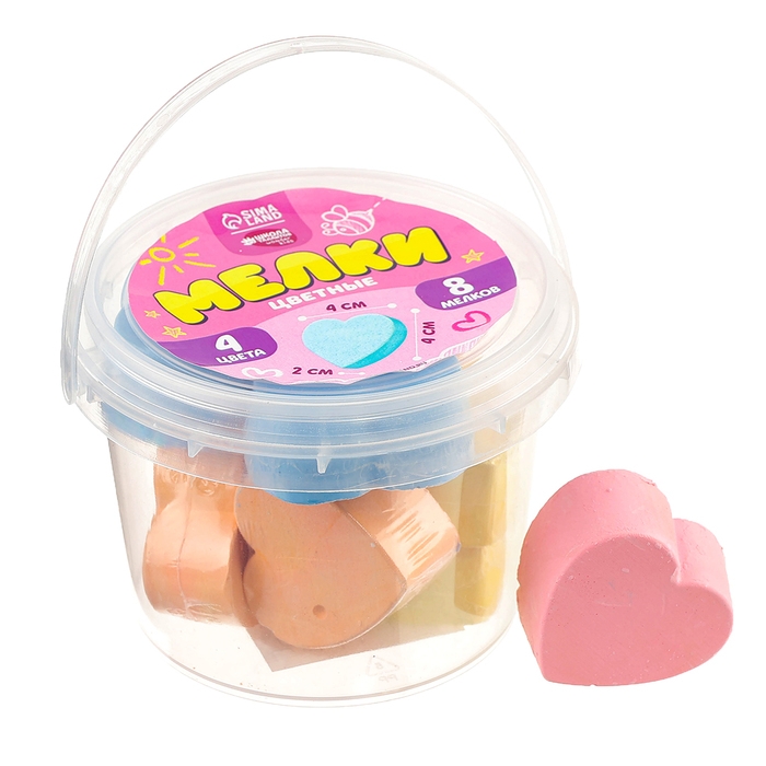 Мелки цветные для рисования на асфальте &laquo;Сердечко&raquo;, 4 цвета, фасовка по 8 шт