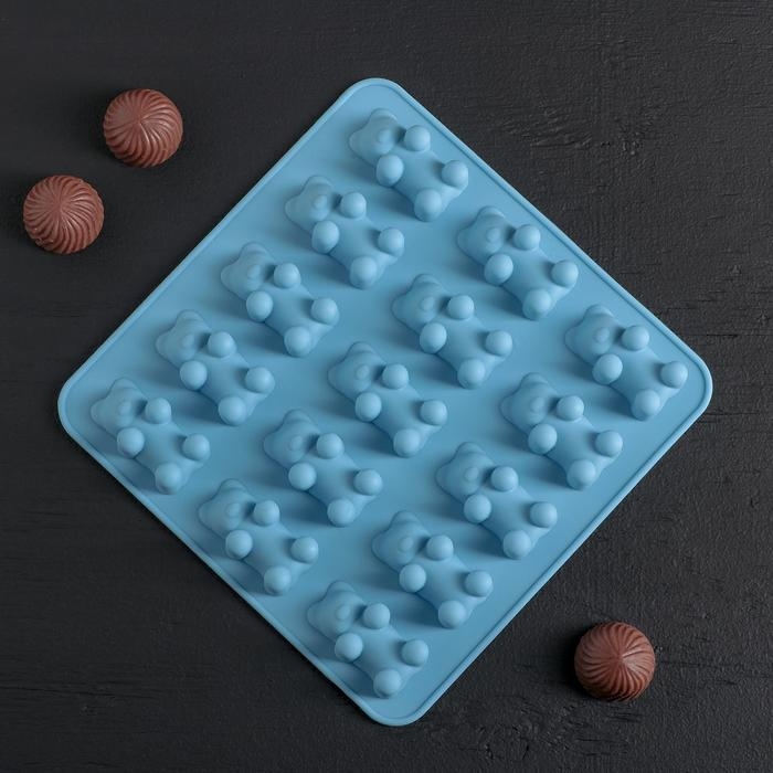 Форма для мармелада Доляна &laquo;Медвежата&raquo;, силикон, 18&times;2 см, 15 ячеек (4,5&times;2,5&times;2 см), цвет МИКС