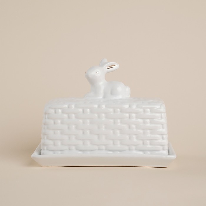 Маслёнка керамическая SL Home «Лесные кролики», 20,5×11×15,5 см, цвет белый Маслёнка керамическая SL Home «Лесные кролики», 20,5×11×15,5 см, цвет белый