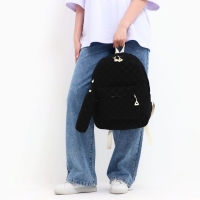 Рюкзак школьный, набор 2 в 1,+ пенал в клетку, 40х28х13 см, цвет чёрный