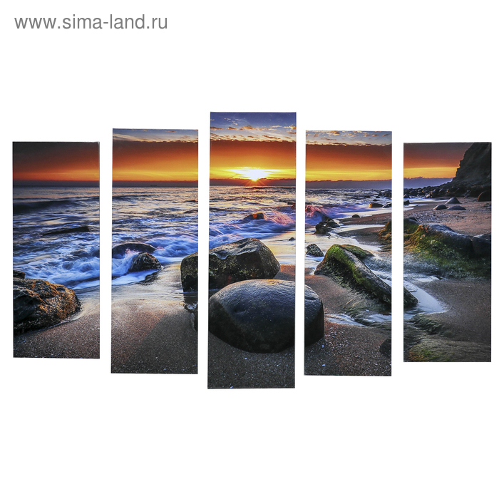 Картина модульная на подрамнике Картина модульная на подрамнике "Закат на берегу" 125х80 см (2-25х63, 2-25х70, 1-25х80)