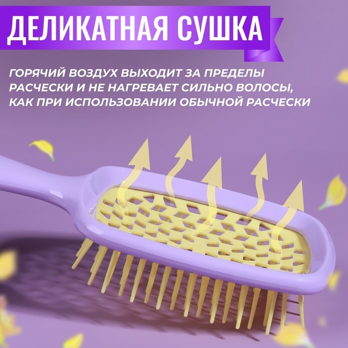 Расчёска массажная, широкая, вентилируемая, 8,5 × 20,5 см, PVC коробка, цвет сиреневый/жёлтый Расчёска массажная, широкая, вентилируемая, 8,5 × 20,5 см, PVC коробка, цвет сиреневый/жёлтый