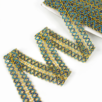 Тесьма &laquo;Зигзаг&raquo;, ширина 3,5 см., в рулоне 25 м., сине-голубо-золотая