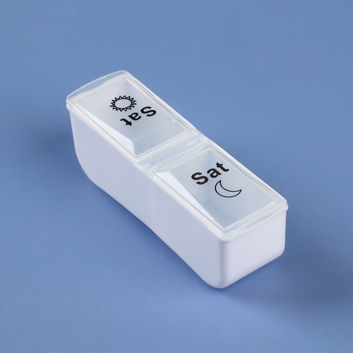 Таблетница - органайзер &laquo;Неделька&raquo;, со съёмными ячейками, утро/вечер, 18,8 &times; 9 &times; 3 см, 7 контейнеров по 2 ячейки, цвет белый