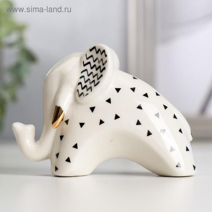 Сувенир керамика "Слонёнок с зигзагом на ушках" бело-чёрный с золотом 7х4,2х9,8 см