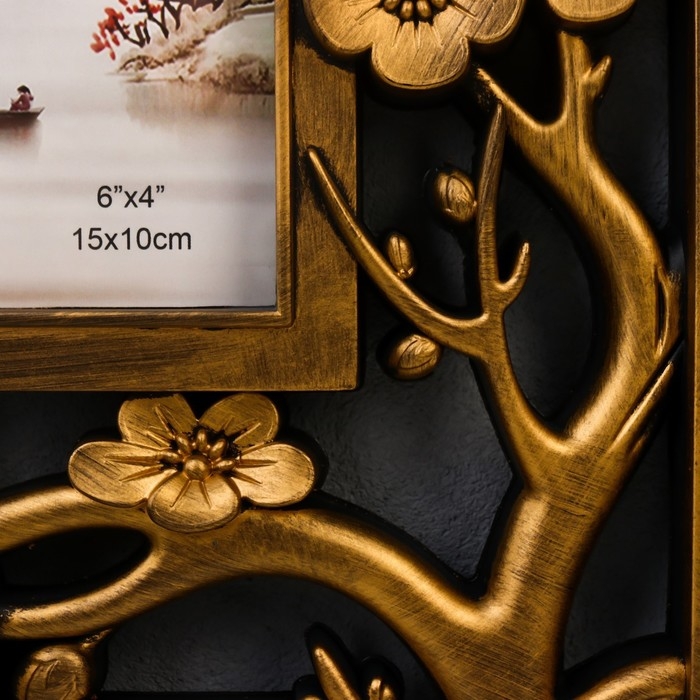 Фоторамка пластик на 3 фото 10х15 см Фоторамка пластик на 3 фото 10х15 см "Вишнёвый сад" тёмное золото 32х27 см