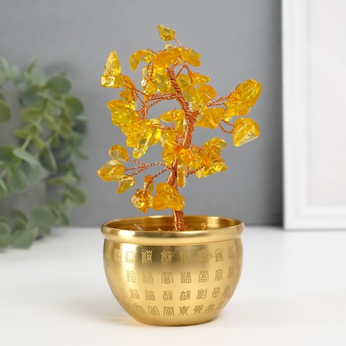 Сувенир бонсай Сувенир бонсай "Денежное дерево в чаше изобилия" жёлтый 60 камней 7,2х7,2х15,5 см