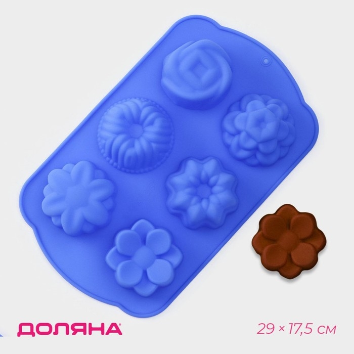 Форма для выпечки Доляна «Немецкий кекс. Цветы», силикон, 29×17,5 см, 6 ячеек, цвет МИКС Форма для выпечки Доляна «Немецкий кекс. Цветы», силикон, 29×17,5 см, 6 ячеек, цвет МИКС