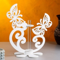 Кашпо деревянное 13.5&times;13&times;26.5 см с 1 колбой "Бабочки", белый Дарим Красиво