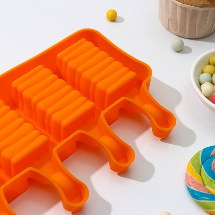 Форма для мороженого &laquo;Венеция&raquo;, силикон, 19,3&times;11&times;2,4 см, 4 ячейки (5,5&times;2,9 см), цвет МИКС