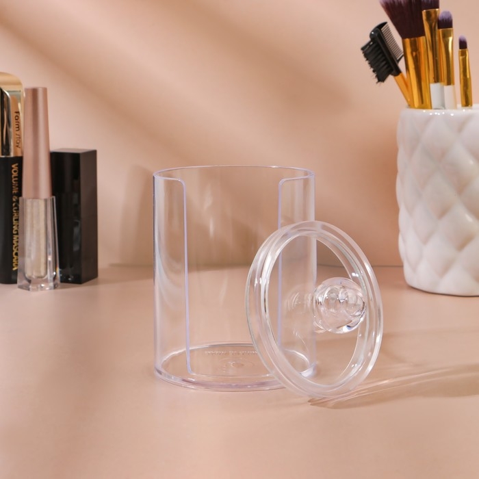 Органайзер для ватных дисков, с крышкой, d = 6,7 &times; 11 см, цвет прозрачный