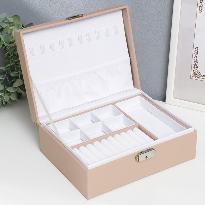 Шкатулка кожзам для украшений Шкатулка кожзам для украшений "Кремовая матовая" 9х23х17 см