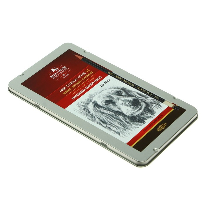 Набор карандашей чернографитных разной твердости 12 штук Koh-i-Noor 1912, 8B-2H, утолщённые, в металлическом пенале Набор карандашей чернографитных разной твердости 12 штук Koh-i-Noor 1912, 8B-2H, утолщённые, в металлическом пенале