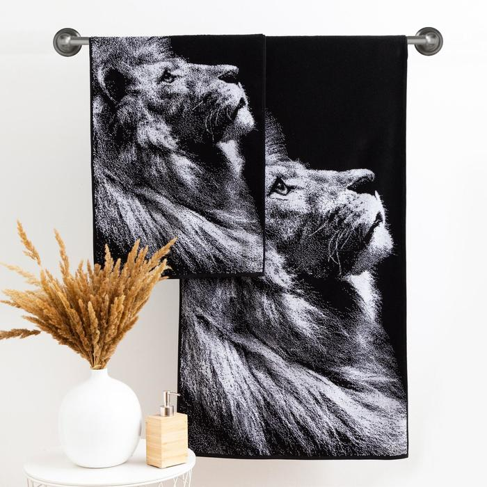 Полотенце махровое Этель ЧБ &laquo;Лев&raquo; 70х130 см