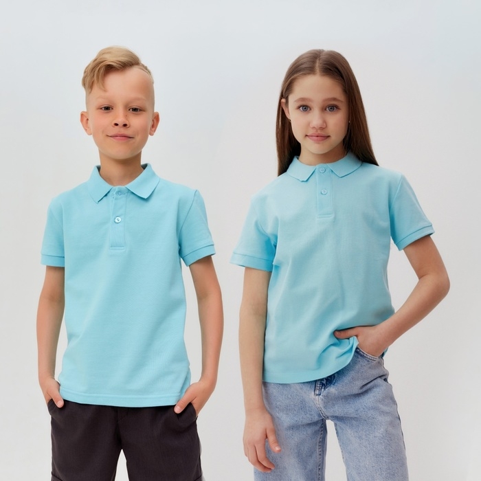 Футболка детская поло MINAKU: Basic line цвет голубой, рост 110