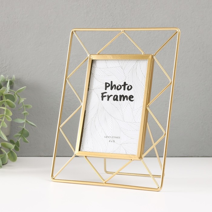Фоторамка металл на 1 фото 10х15 см "Лофт. Треугольники" золото 18х1х22 см