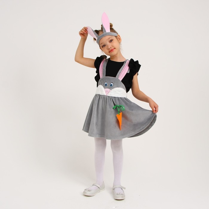 Карнавальный костюм &laquo;Зайка серая с мордочкой&raquo;, плюш, р. 28, рост 98-104 см