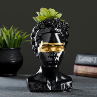 Кашпо - органайзер "Бюст Фрида" черный с золотом, 11х17х11см Кашпо - органайзер "Бюст Фрида" черный с золотом, 11х17х11см