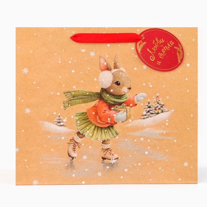 Новый год. Пакет подарочный Новый год. Пакет подарочный "Зайка на льду", люкс, 36 х 32 х 12 см.