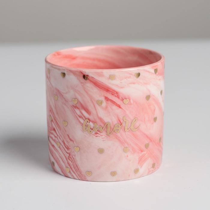 Горшок для цветов керамический с тиснением, кашпо &laquo;Сердца&raquo;, 8 х 7,5 см