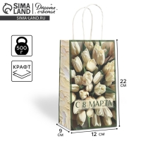 Пакет подарочный крафт «8 марта», тюльпаны 12 × 21 × 9 см Пакет подарочный крафт «8 марта», тюльпаны 12 × 21 × 9 см