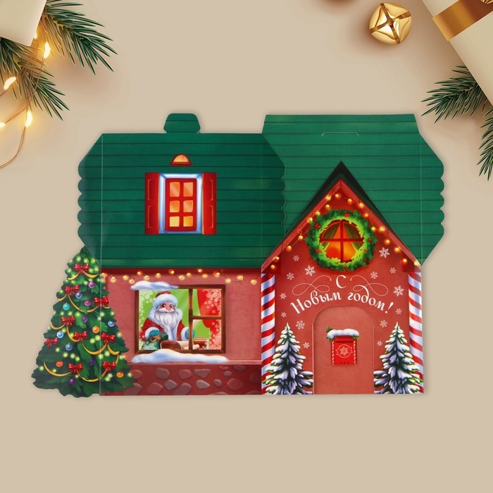Открытка с новым годом, объёмная 3D, «Новогодний домик», ёлка, 12 х 12 х 18 см, Новый год Открытка с новым годом, объёмная 3D, «Новогодний домик», ёлка, 12 х 12 х 18 см, Новый год