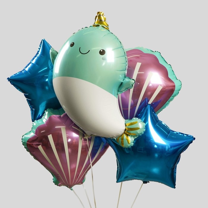 Букет из шаров &laquo;Рыбка-единорог&raquo;, ракушки, набор 5 шт.