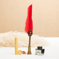 Набор подарочный 5в1 "Реликвия": перьевая ручка красная, чернила, наконечники, печать, воск