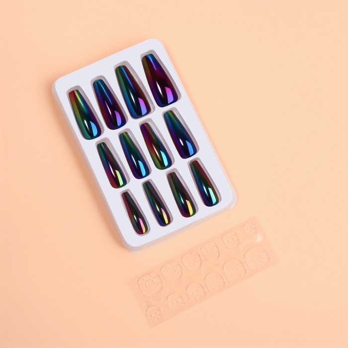 Накладные ногти «Перламутр», 12 шт, с клеевыми пластинами, форма балерина, чёрные Накладные ногти «Перламутр», 12 шт, с клеевыми пластинами, форма балерина, чёрные