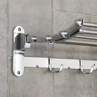 Полка откидная с держателем полотенец, 4 двойных крючка, 59,5&times;26&times;14 см, цвет хром