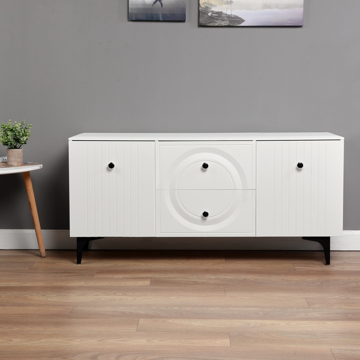 Тумба под ТВ Валенсия 16.45, 1331х383х637, цвет белый / белый МДФ