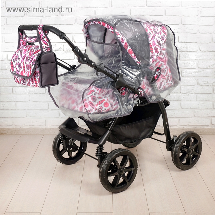 Коляска-трансформер &laquo;Гном&raquo;, пластиковые колёса, оттенки розового, рисунок МИКС