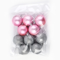 Шары ёлочные новогодние, на Новый год, d=6 см, 10 шт., цвет розовый и серебристый