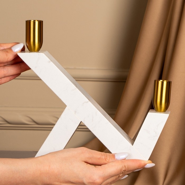 Подсвечник латунь, мрамор &laquo;Грани&raquo; 22 х 20 х 5 см