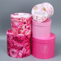 Набор шляпных коробок 5 в 1, упаковка подарочная, &laquo;Цветы&raquo;, 13 х 14 ‒ 19.5 х 22 см