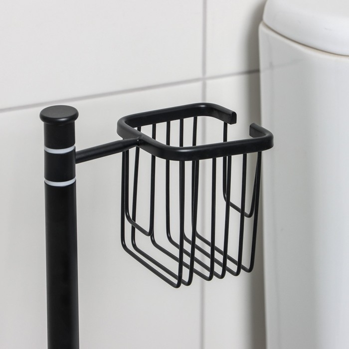 Стойка напольная с держателем для туалетной бумаги, освежителя и ершика, 80 см, цвет чёрный Стойка напольная с держателем для туалетной бумаги, освежителя и ершика, 80 см, цвет чёрный