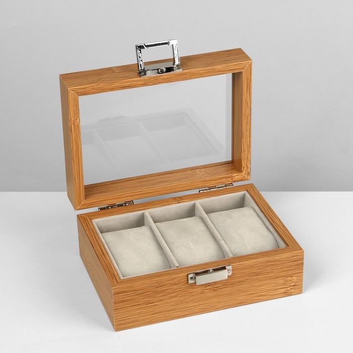 Подставка для часов, браслетов, дерево, 3 места 16,5&times;11,8&times;7,5 см, цвет серый