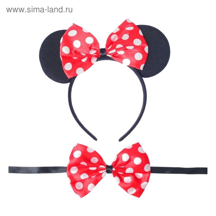 Карнавальный набор «Ушки», 2 предмета: ободок, бабочка, цвет красный Карнавальный набор «Ушки», 2 предмета: ободок, бабочка, цвет красный