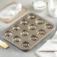 Форма для выпечки &laquo;Трио&raquo;, 35&times;26&times;2,5 см, 12 ячеек, с антипригарным покрытием, цвет золотой