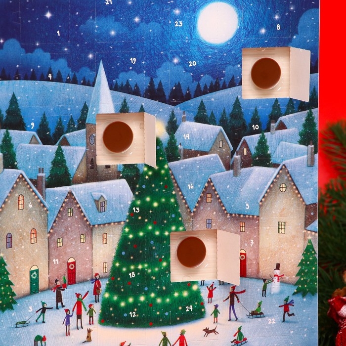 Новый год. Адвент-календарь с мини-плитками из молочного шоколада "Новогодние забавы", 50 г