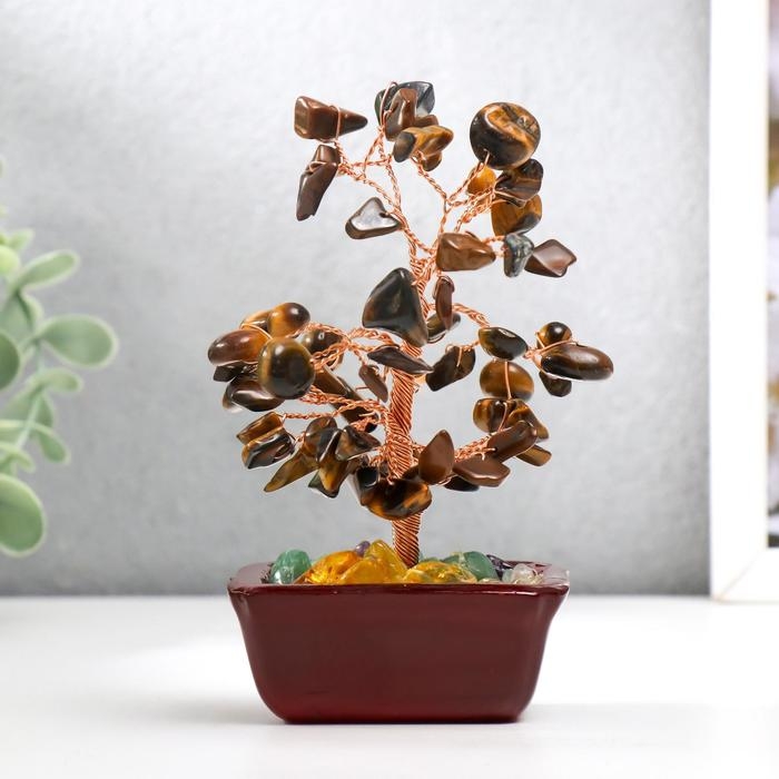 Сувенир бонсай 60 камней Сувенир бонсай 60 камней "Денежное дерево с тигровыми кристаллами" 13х7х5 см