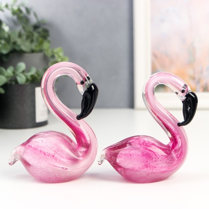 Сувенир стекло "Фламинго" под муранское стекло набор 2 шт 12х6х20 см