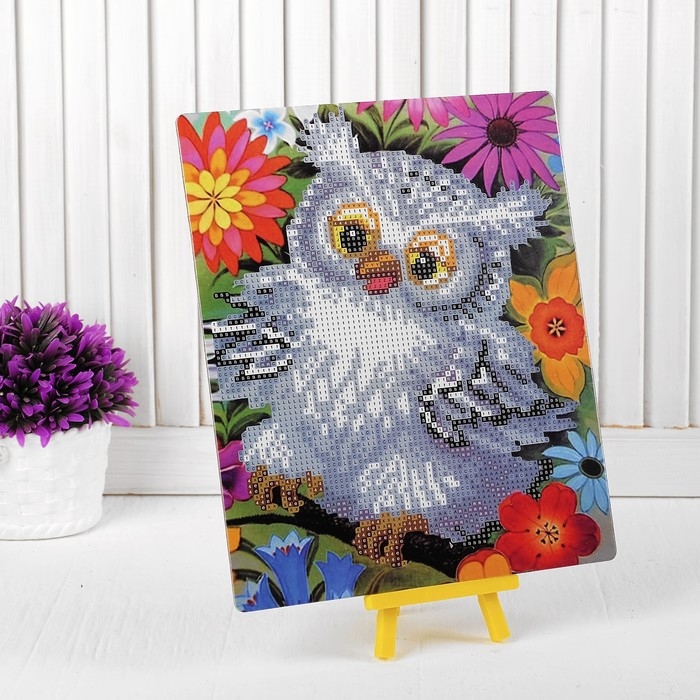 Алмазная вышивка &laquo;Сова в цветах&raquo;, с подставкой, с частичным заполнением